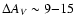 $\Delta A_V \sim 9 {-} 15$