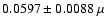 $0.0597 \pm 0.0088~\mu$