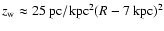 $z_{\rm w}\approx 25\ {\rm pc/kpc}^2(R-7\ {\rm kpc})^2$