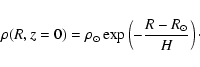 \begin{displaymath}\rho (R,z=0)=\rho_\odot \exp \left(-\frac{R-R_\odot}{H}\right)\cdot
\end{displaymath}