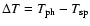 $\Delta T = T_{\rm ph}-T_{\rm sp}$