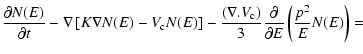 $\displaystyle \frac{\partial N(E)}{\partial t}-{\nabla} \left[
K{\nabla} N(E) -...
...bla}.V_{\rm c})}{3} \frac{\partial}{\partial E}
\left(\frac{p^2}{E}N(E)\right)=$