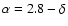 $\alpha = 2.8 - \delta$