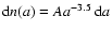 ${\rm d}n(a)=A a^{-3.5}~{\rm d}a$