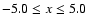 $-5.0 \leq x \leq 5.0$