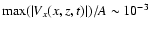 $\max(\vert V_x(x,z,t)\vert)/A \sim 10^{-3}$
