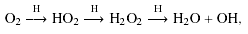 \begin{displaymath}{\rm O_2 \chemlk{H} HO_2 \chemlk{H} H_2O_2 \chemlk{H} H_2O + OH, }
\end{displaymath}