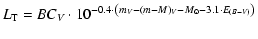 $\displaystyle L_{\rm T}=BC_V\cdot10^{-0.4\cdot\left(m_V-(m-M)_V-M_\odot-3.1\cdot{E}_{(B-V)}\right)}$
