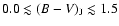 $0.0\lesssim(B-V)_{\rm J}\lesssim1.5$