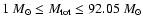 $1~M_{\odot}\leq M_{\rm tot}\leq 92.05~M_{\odot}$