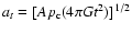 $a_{t}=[Ap_{\rm c}(4\pi Gt^{2})]^{1/2}$