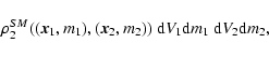 \begin{displaymath}\rho_2^{SM}(({\vec{x}}_1,m_1),({\vec{x}}_2,m_2))\
{\rm d}V_1 {\rm d}m_1\ {\rm d}V_2 {\rm d}m_2 ,
\end{displaymath}