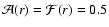 ${\cal A}(r)={\cal F}(r)=0.5$
