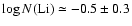 $\log N{\rm (Li)} \simeq-0.5 \pm 0.3$