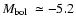 $\mbox{$M_{\rm bol}$ }\simeq -5.2$