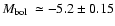 $\mbox{$M_{\rm bol}$ }\simeq -5.2 \pm 0.15$