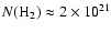$N({\rm H}_2)\approx 2\times 10^{21}$