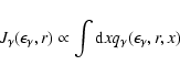 \begin{displaymath}J_{\gamma}(\epsilon_{\gamma},r)\propto \int {\rm d}x
q_{\gamma}(\epsilon_{\gamma},r,x)
\end{displaymath}