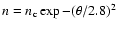 $n =
n_{\rm c} \exp -(\theta/2.8)^{2}$