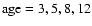 $\rm age
= 3, 5, 8, 12$