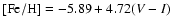 ${\rm [Fe/H]} = -5.89
+ 4.72 (V-I)$