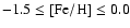 $-1.5 \le {\rm [Fe/H]} \le
0.0$