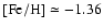 ${\rm [Fe/H]}
\simeq -1.36$