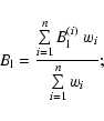 \begin{displaymath}B_{\rm l} = \frac{\sum\limits_{i=1}^nB_{\rm l}^{(i)}~w_i}
{\sum\limits_{i=1}^nw_i};
\end{displaymath}