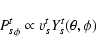 \begin{displaymath}{P_s^t}_\phi\propto v_s^t Y_s^t(\theta,\phi)
\end{displaymath}