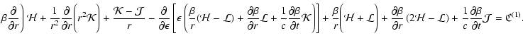 $\displaystyle \beta\frac{\partial}{{\partial r}}\Bigg)~ {\cal H} +
\frac{1}{r^2...
...\right)
+\frac{1}{c}\frac{\partial \beta}{\partial t}{\cal J}
=\frak{C}^{(1)}
.$