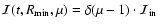 ${\cal I}(t,R_{\rm
min},\mu)=\delta(\mu-1)\cdot{\cal I}_{\rm in}$