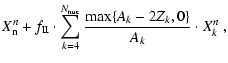 $\displaystyle X^{n}_{\rm n}+f_{\rm II}\cdot\sum_{k=4}^{N_{\rm nuc}}
\frac{\max\{A_k-2 Z_k,0\}}{A_k}\cdot X^{n}_{k} ~,$