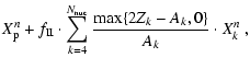 $\displaystyle X^{n}_{\rm p}+f_{\rm II}\cdot\sum_{k=4}^{N_{\rm nuc}}
\frac{\max\{2 Z_k-A_k,0\}}{A_k}\cdot X^{n}_{k} ~,$