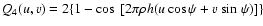 $Q_4(u,v)=2\{1-\cos~[2\pi \rho h(u\cos\psi+
v~{\rm sin}~\psi)] \}$