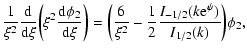 $\displaystyle {1\over\xi^{2}}{{\rm d}\over {\rm d}\xi}\biggl (\xi^{2}{{\rm d}\p...
...\xi^{2}}-{1\over 2}{I_{-1/2}(k{\rm e}^{\psi})\over I_{1/2}(k)}\biggr )\phi_{2},$