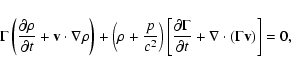 \begin{displaymath}\Gamma \left( \frac{\partial \rho}{\partial t} + {\bf v}
\cdo...
...ma}{\partial t} +
\nabla \cdot ( \Gamma {\bf v} ) \right] = 0,
\end{displaymath}