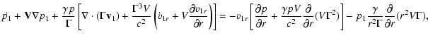 $\displaystyle \dot{p_{1}} + {\bf V} \nabla p_{1}
+ \frac{\gamma p}{\Gamma} \lef...
...p_{1} \frac{\gamma}{r^{2} \Gamma}
\frac{\partial}{\partial r} (r^{2} V \Gamma),$