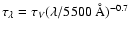 $\tau_{\lambda} =
\tau_V(\lambda/5500~{\rm\AA})^{-0.7}$