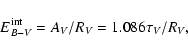\begin{displaymath}E^{\rm int}_{B-V} = A_V/R_V = 1.086 \tau_V/R_V ,
\end{displaymath}