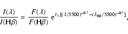 \begin{displaymath}\frac{I(\lambda)}{I(\rm H\beta)} =\frac{F(\lambda)}{F(\rm H\b...
...[(\lambda/5500)^{-0.7} - (\lambda_{\rm
H\beta}/5500)^{-0.7}]},
\end{displaymath}