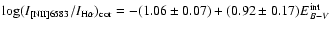 ${\rm log}(I_{{\rm [NII]}6583}/I_{{\rm H}\alpha})_{\rm cor} = - (1.06
\pm 0.07) + (0.92\pm 0.17) E^{\rm int}_{B-V}$