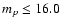 $m_p \leq 16.0$