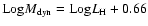 ${\rm Log} M_{{\rm dyn}}= {\rm Log} L_{\rm H} + 0.66$