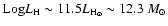 ${\rm Log} L_{\rm H} \sim 11.5 L_{{\rm H}_\odot} \sim 12.3~M_\odot$