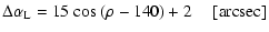 $\displaystyle %
\Delta \alpha_{\rm L}=15~{\rm cos}~(\rho-140)+2 ~~~~~ {\rm [arcsec]}$