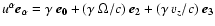 $u^{\alpha}{\bf {\vec{e}_{\alpha}}}
=\gamma~{\bf\vec{e}_0}+(\gamma~\Omega/c)~{\bf\vec{e}_2}+(\gamma~v_z/c)~
{\bf\vec{e}_3}$