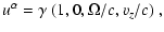 $\displaystyle u^{\alpha}= \gamma~(1,0,\Omega/c,v_z/c)~,$