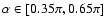 $\alpha\in[0.35\pi,0.65\pi]$
