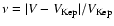 $\nu =\vert V-V_{\rm Kep}\vert/V_{\rm Kep}$