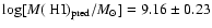 $\log[M({\rm ~HI})_{\rm pred}/M_{\odot}] = 9.16 \pm 0.23$